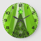Modern Green Christmas Tree mit Star Große Wanduhr (Vorderseite)