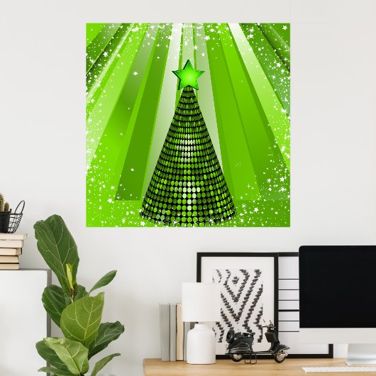 Modern Green Christmas Tree mit Star Poster (Heimbüro)