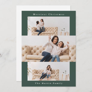 Modern Green Collage with Three Photos Feiertagskarte