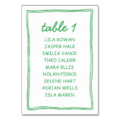 Modern Green Doodle Numeric Seating Chart Card Tischnummer (Vorderseite)