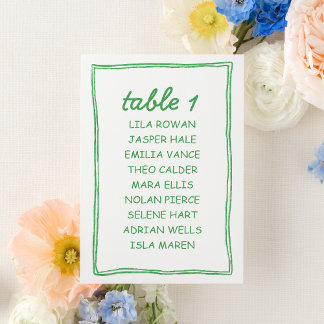 Modern Green Doodle Wedding Seating Chart Card Tischnummer