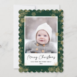 Modern Green Elegante Script Snowflakes Bokeh Feiertagskarte