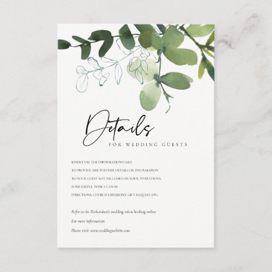 MODERN GREEN EUCALYPTUS GROVE WEDDING DETAILS BEGLEITKARTE (Vorderseite)