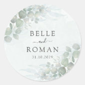 Modern Green Eucalyptus Watercolor Wedding Runder Aufkleber (Vorderseite)