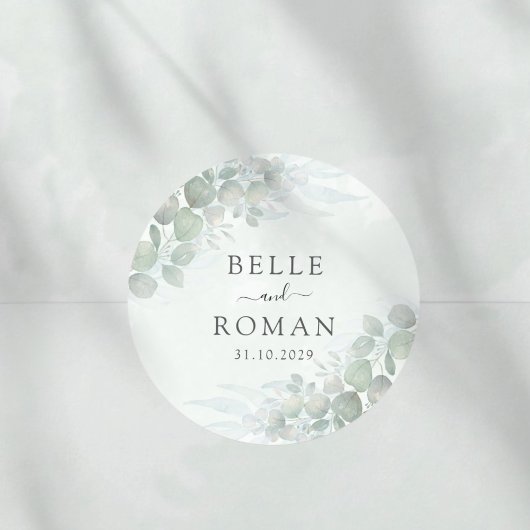 Modern Green Eucalyptus Watercolor Wedding Runder Aufkleber