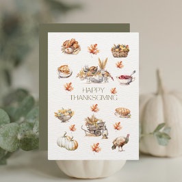 Modern Green Fall Watercolor Happy Thanksgiving Feiertagskarte