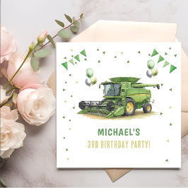 Modern Green Farm Tractor 3rd Birthday Serviette