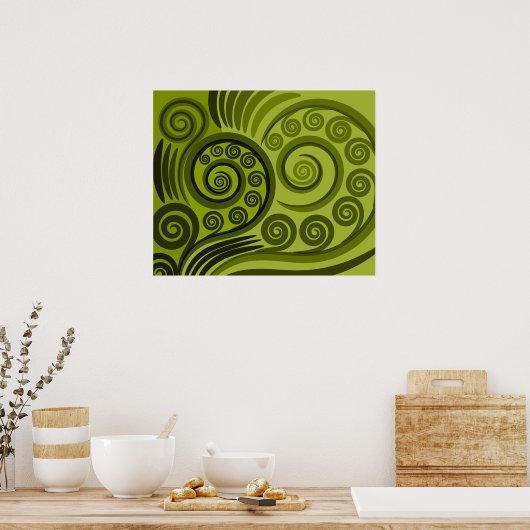 Modern Green Fern-Frond Curls  Poster (Küche)