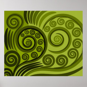Modern Green Fern-Frond Curls  Poster
