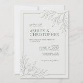 Modern Green Foliage Kontur All-in-One Hochzeit Einladung (Vorderseite)