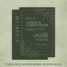 Modern Green Foliage Kontur All-in-One Hochzeit Einladung