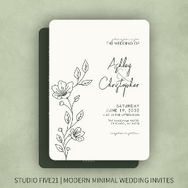 Modern Green Foliage Kontur All-in-One Hochzeit Einladung