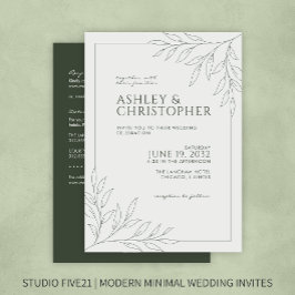 Modern Green Foliage Kontur All-in-One Hochzeit Einladung