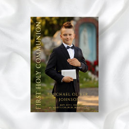 Modern Green Foto Boy First Communion Gold Folieneinladung
