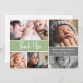 Modern Green Foto Collage Baby Shooting Script Dankeskarte (Vorne/Hinten)