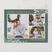 Modern Green Foto Collage Frohe Weihnachten Postkarte (Vorderseite)