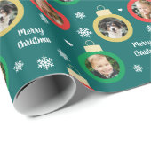 Modern Green Foto Ornaments Custom Christmas Geschenkpapier (Rolleneckpunkt)