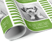 Modern Green frohe Weihnachten Ein Foto Geschenkpapier (Rolleneckpunkt)