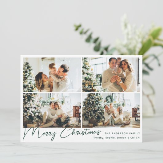 Modern Green frohe Weihnachten Vier-Foto Collage (Stehend Vorderseite)