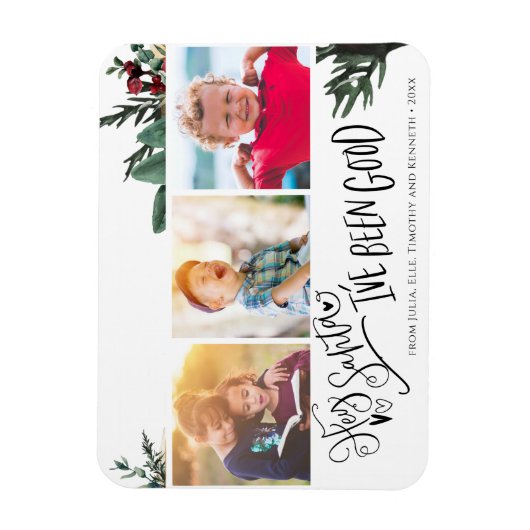 Modern Green Fun Script Hey Santa Pine Bough Foto Magnet (Vertikal)
