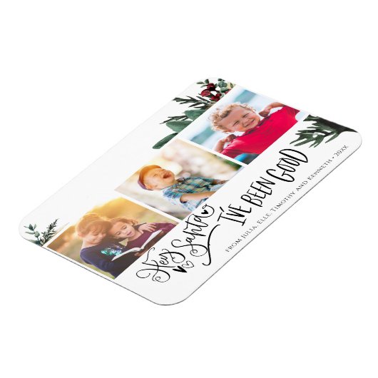 Modern Green Fun Script Hey Santa Pine Bough Foto Magnet (Linke Seite)