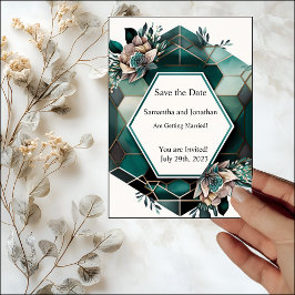 Modern Green Geometry Design Save the Date Card Einladung