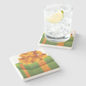 Modern Green Gift Gold Ribbon Weihnachten Steinuntersetzer (Seitenansicht)