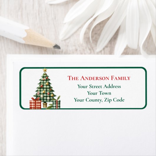 Modern Green Gingham Christmas Tree Ornaments Name (Insitu)