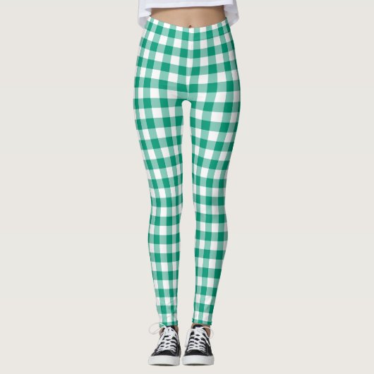 Modern Green Gingham Kariert Leggings (Vorderseite)