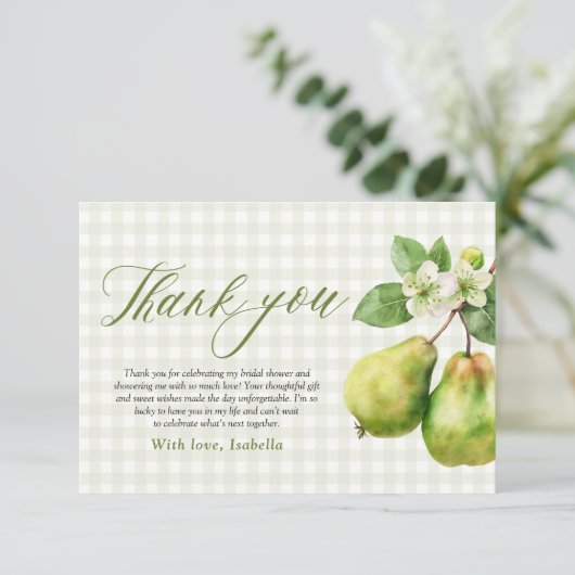 Modern Green Gingham Perfect Pair Bridal Shower Dankeskarte (Stehend Vorderseite)