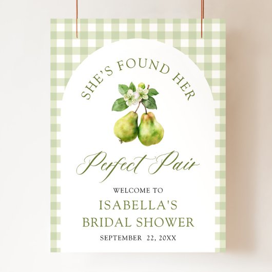 Modern Green Gingham Perfect Pair Bridal Shower Poster
