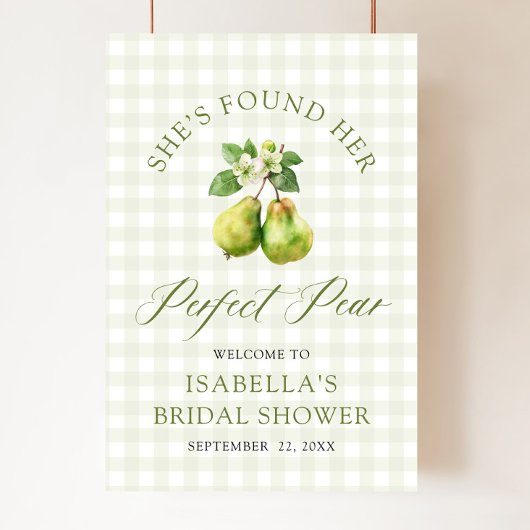 Modern Green Gingham Perfect Pear Bridal Shower Poster