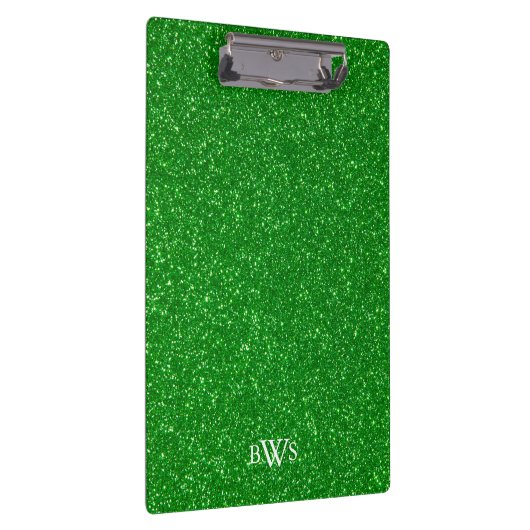 Modern Green Glitzer Luxus Monogram Klemmbrett (Rechts)