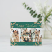 Modern Green Gold Blätter FotoCollage Weihnachten Postkarte (Stehend Vorderseite)