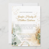 Modern Green Gold Botanical Geometric Wedding Einladung (Vorderseite)