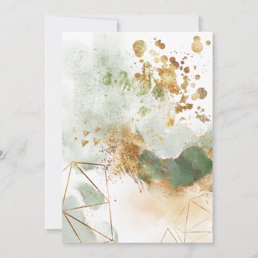 Modern Green Gold Botanical Geometric Wedding Einladung (Rückseite)