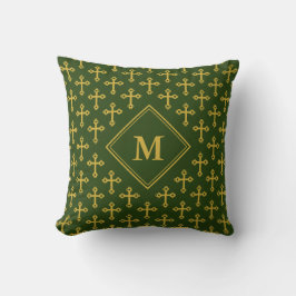 Modern Green Gold CROSS Monogramm Kissen