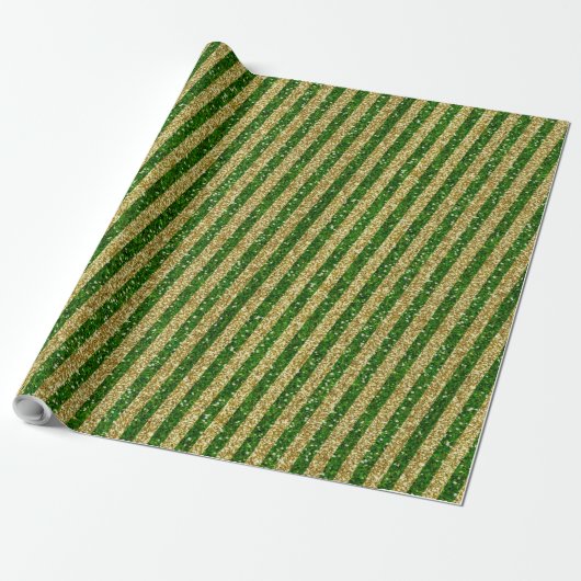 Modern Green Gold Glitzer Stripes Muster Geschenkpapier (Ungerollt)
