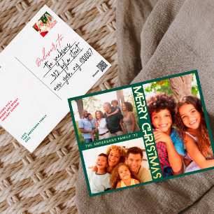 MODERN GREEN Gold MERRY CHRISTMAS MULTI Foto Folien Feiertagspostkarte
