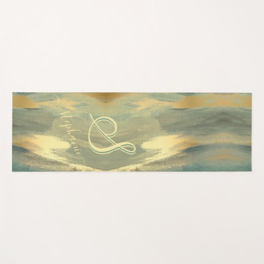 Modern Green Gold Schlaganfälle 3-farbiges Monogra Yogamatte (Vorderseite (Horizontal))