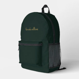 Modern: Green & Gold Script Monogram Bedruckter Rucksack