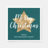 Modern Green Gold Star Frohe Weihnachten Serviette (Vorderseite)