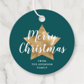 Modern Green Gold Star Weihnachten Geschenkanhänger (Vorderseite)