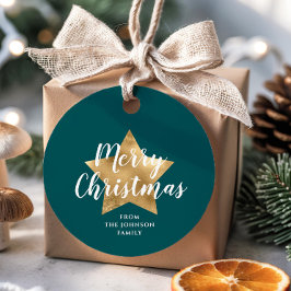 Modern Green Gold Star Weihnachten Geschenkanhänger