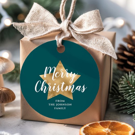 Modern Green Gold Star Weihnachten Geschenkanhänger