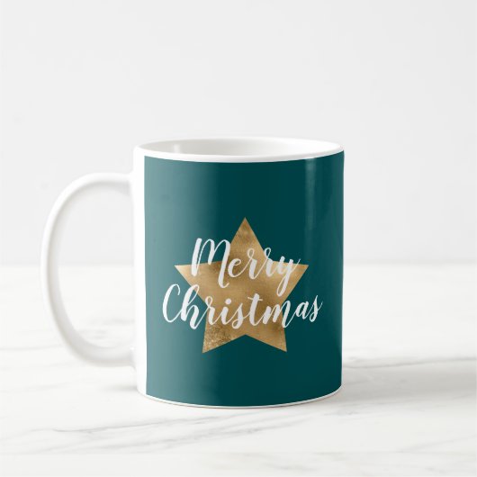 Modern Green Gold Star Weihnachten Kaffeetasse (Links)