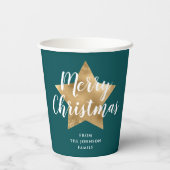 Modern Green Gold Star Weihnachten Pappbecher (Rückseite)
