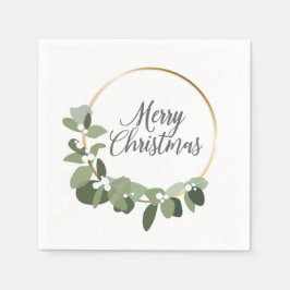 Modern Green Gold Wreath Frohe Weihnachts-Party Serviette