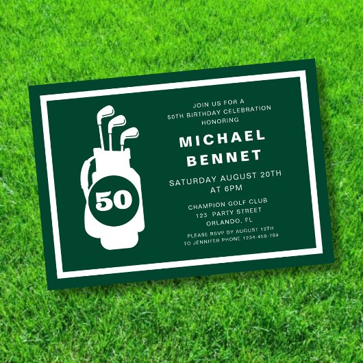 Modern Green Golf 50. Geburtstag Einladung