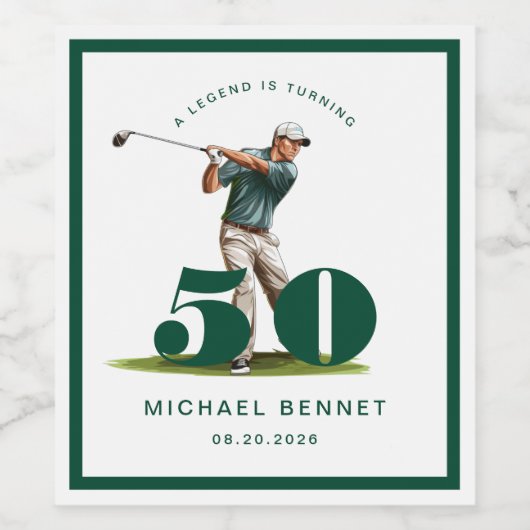 Modern Green Golf 50th Birthday Weinetikett (Einzelnes Label)